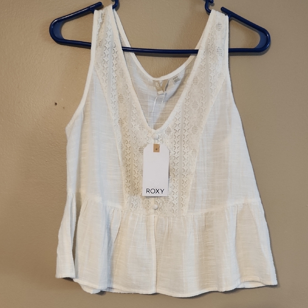 Roxy Cream V-Neck Sleeveless Peplum Tank Top